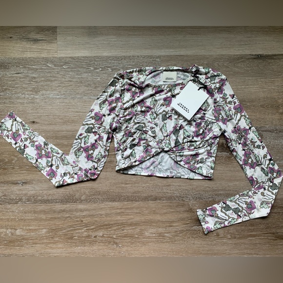 Isabel Marant Jinea cropped twisted printed jersey top - Picture 6 of 7